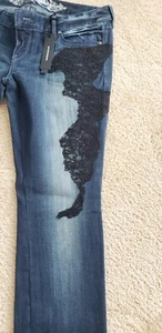 Express women Zelda Slim Fit Ultra Low Rise Ultra Skinny Black Lace Jeans size 8 - Picture 1 of 12