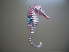 Tropical Seahorse Pink Silver Distressed Metal Rustic Beaded XMas Ornament NWT
