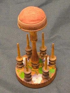 Rare Victorian Pin Cushion Thread Holder Vintage/Antique Hand Painted Floral - Picture 1 of 15