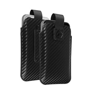 Housse Ceinture Smartphone Effet Carbone Languette Pull-Up Taille M Forcell Noir - Imagen 1 de 6