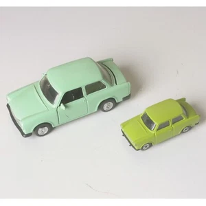 2x Green Diecast Trabant Cars, Maisto and Unbranded, Playworn, Loose, No Boxes - Picture 1 of 21