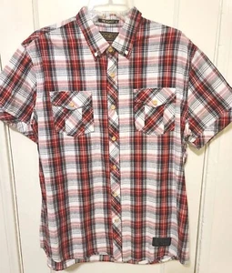 Camicia Akoo rossa bianca a quadri cotone pesante manica corta uomo taglia XL quasi nuova - Foto 1 di 5