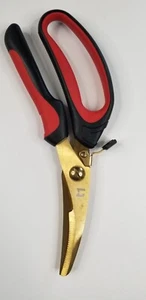 HUSKEY T-1 EX LG COMFY HANDLES GOLD TONE RED/BK Lg CUTTING Scissors  W LOCKING - Picture 1 of 2