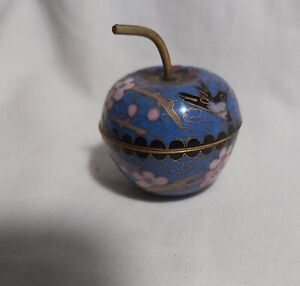 Vintage Chinese cloisonne apple shape trinket box Dia4.5cm *H5