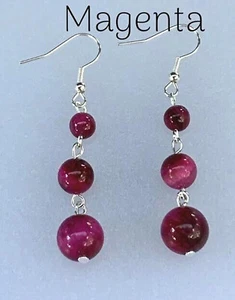 NATURAL 6-8-10MM TIGERS EYE 100% REAL STONE DROP DANGLE HOOK EARRINGS - Picture 1 of 11