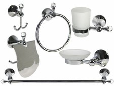 SET ACCESSORI DA BAGNO IN ACCIAIO CROMATO E VETRO SATINATO CON CRISTALLI 52834