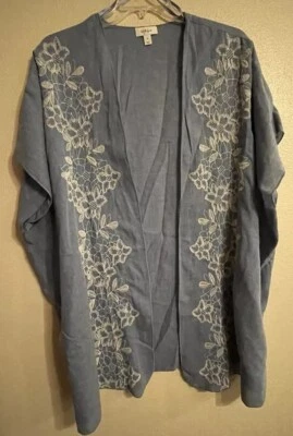 Kimono para mujer Style & Co XL bordado frente abierto cubierta azul cambray Foto 1 de 4