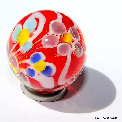 22mm Red Daisies Glass Art Toy Marble +Stand - Handmade Collectors Piece Marbles • 7.96€