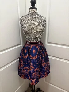 PINKO Ladies Jacquard Floral Mini Skirt In Orange and Blue Size IT 44/US 8 - Picture 1 of 6