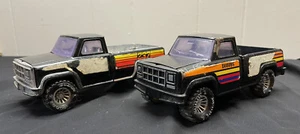 2 Vintage Buddy L 237 Pressstahl Pick Up Spielzeug LKW 7" x 2,5" schwarz KAPUZE ÖFFNET - Bild 1 von 12