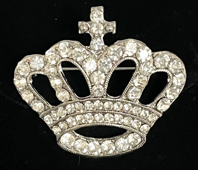 Broche vintage de strass coroa com cruz na parte superior BOM # 263 - Imagem 1 de 4