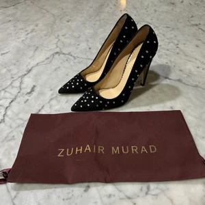 Zuhair Murad Rhinestone Pumps Size 38 US7, Made In Italy, Black Suede - Picture 1 of 9