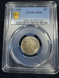 1885 Liberty V Nickel - PCGS AU58 Gold Shield - Picture 1 of 3