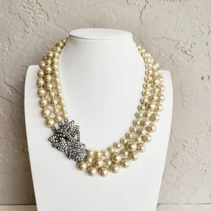 Collar Stella & Dot 3 hilos de perlas de imitación estrás cristal Art Deco cierre 18" - Imagen 1 de 10