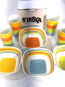 Fiesta Casino Hotel Melamine Bowls + Cups White Multicolor Set of 4 Bundle NEW - Picture 1 of 10