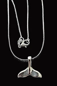 Sterling ~ Wal/Delfin/Meerjungfrau Schwanz Charm Anhänger & 17 in Kette - Bild 1 von 8