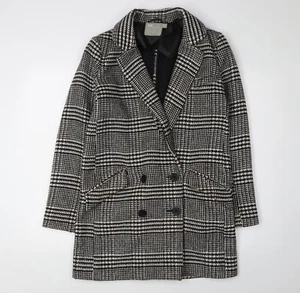 ASOS Women's Black Check Pea Coat, Size 8, Winter Classic - Picture 1 of 12
