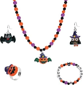 Skywisewin süßes Halloween Schmuck Halskette, Armband, Ring & Ohrring Set - Bild 1 von 7