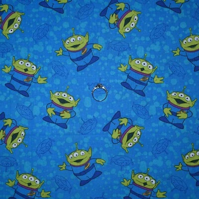 BonEful FABRIC FQ Cotton Quilt Blue Alien Toy Story Movie Disney Space Monster S - Image 1 of 4