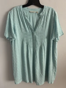 Soft Surroundings Shirt Button Front Blouse Blue V-Neck Short Sleeve Size L - Picture 1 of 4