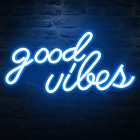 USB-Powered Ice Blue Neon Sign for Bedroom Wall Decor "Good Vibes"