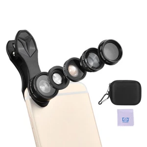 Universal 5 In 1 Cellphone Lens Kit Fisheye Wide Angle Macro Telescope CPL U0J3 - Picture 1 of 10