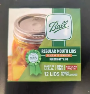 BALL REGULAR MOUTH CANNING JAR LIDS - BOX OF 12 - NEW! - Picture 1 of 2