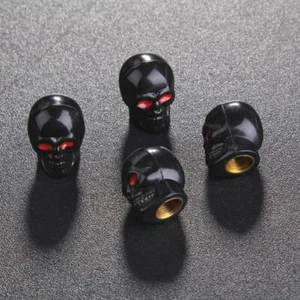 4x Black Skull Tire Wheel Universal Valve Stem Caps Covers Car/Motorcycle - Picture 1 of 6