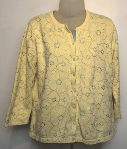 Vintage Eddie Bauer Women's L Cardigan Sweater Embroidered Yellow Cotton 70's - Picture 1 of 8