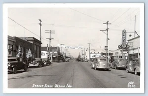 Sequim Washington WA Street Scene Signs Coches Foto Real Postal RPPC 1939 - Imagen 1 de 4