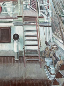 Ruth Wilcox (NYC, 1908-1989) Interior Boat Scene Marine Oil Painting on Canvas - Picture 1 of 4