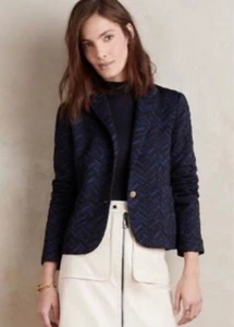 CARTONNIER Anthropologie ~ Size 4 ~ Raised Textured Chevron Fitted Blazer Jacket - Picture 1 of 5