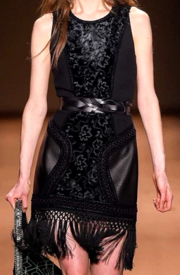 Andrew GN 2015 Runway Embroidered Fringe Leather Black Dress US 4 6 / FR 38 - Image 1 of 4