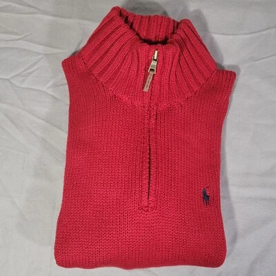 Polo Ralph Lauren Sweater Mens M 1/4 Zip Pullover Red Mock Neck Holiday Pony New - Image 1 of 4