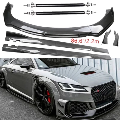 For AUDI A8 Carbon Fiber Front Bumper Lip Spoiler 86.6" Side Skirt Kit Foto 1 de 4