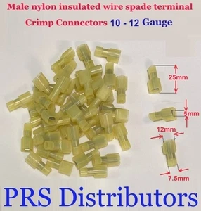 MALE FULLY INSULATED QUICK DISC TERMINAL NYLON YELLOW 100 Pieces - Picture 1 of 4