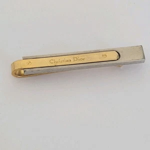 Christian Dior Krawattennadel Clip Verschluss gold silberfarben Logo Vintage Designer - Bild 1 von 7