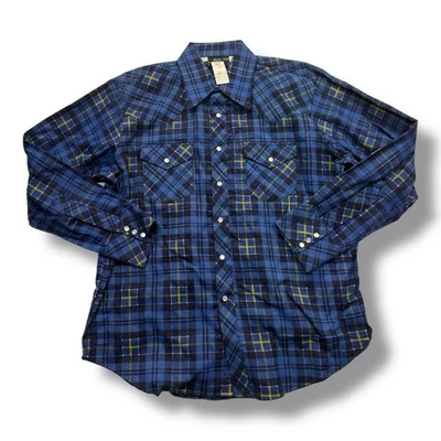 Camisa a Presión Deadstock Años 70 Sears Western Wear Mezcla Poli Algodón Franela Perla XL Foto 1 de 4