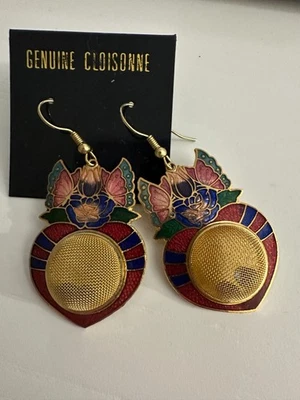 Vintage Cloisonné Emaille-Ohrhänger | Ohrringe | Feine Metallstege & Farbglanz - Bild 1 von 4