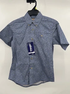 Wrangler Button Up Shirt Youth Medium Blue Paisley Short Sleeve Casual - Picture 1 of 8