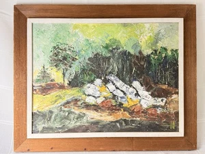 Mid Century Modern Impasto Landschaft Ölgemälde signiert RN Vintage 60er - Bild 1 von 9