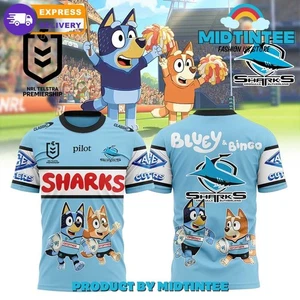 Cronulla Sutherland Sharks NRL x Bluey and Bingo 2025 Shirt - Picture 1 of 2