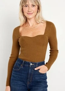 Old Navy Fitted Knit Sweater Women’s XL Spiced Saffron Sweetheart Neckline NEW - Bild 1 von 10