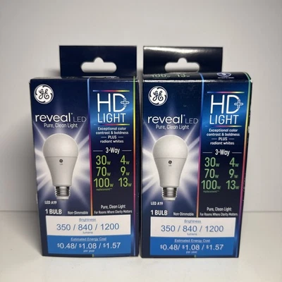 2-Ge Lighting Reveal HD+ LED Light Bulb 3-Way 4/9/13  A19 Non-Dimmable New lot - Image 1 of 3