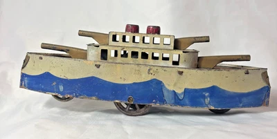 Antique Dayton Hill Climber Battleship Toy Steam Boat Pressed Steel Pat 1909 - Image 1 of 4