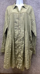 Anthropologie Tunika Shirt Kleid Damen XL Moosgrün Metallic Biesen Knöpfe - Bild 1 von 11