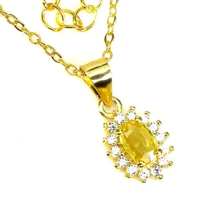 925 Sterling Silver Necklace Oval Yellow Sapphire 6x4mm Gemstone Jewelry - Image 1 of 4
