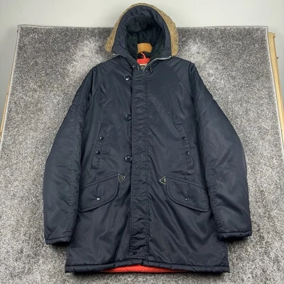 Chaqueta Parka De Colección Montgomery Ward Para Hombre Mediana Snorkel Acolchada Piel Capucha Azul Foto 1 de 4