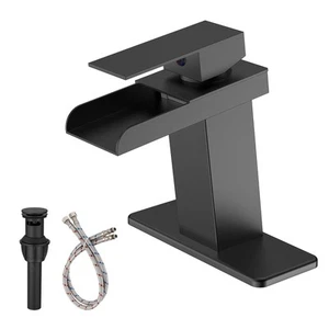 Waterfall Bathroom Faucet Single Hole, Matte Black Single Handle Bathroom Fau... - Picture 1 of 7