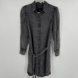 Rails Adele Kleid Damen Small Schwarz Acid Wash Shirtkleid Langarm Bindeband - Bild 1 von 10